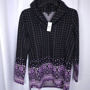 NWT Talbots Womens Small Fair Isle Jacquard Shawl Collar Tunic Pullover